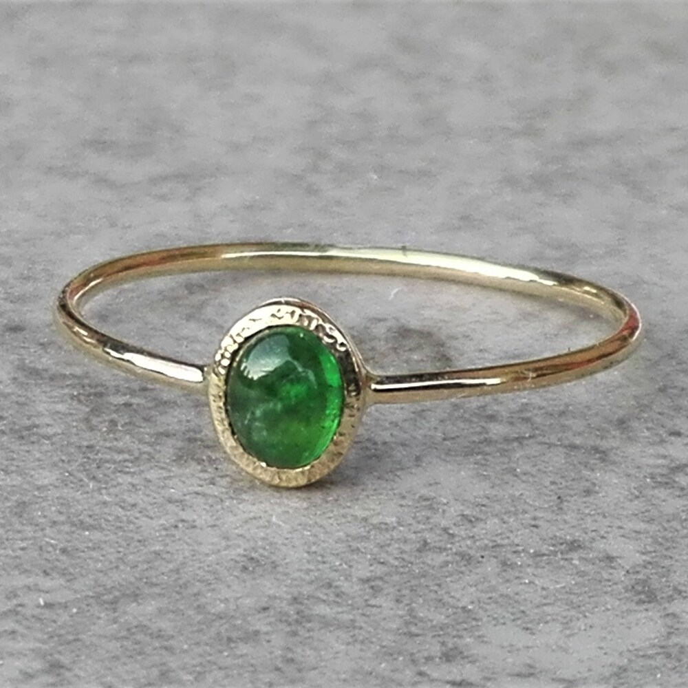 Yellow Gold Oval Emerald Ring With Hidden Heart Dainty Green image 0