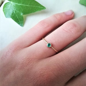 Dainty Emerald Ring Thin Gold Band Engagement Ring Small Emerald Engagement Ring-No Diamond Engagement Ring May Birthstone Jewelry image 4