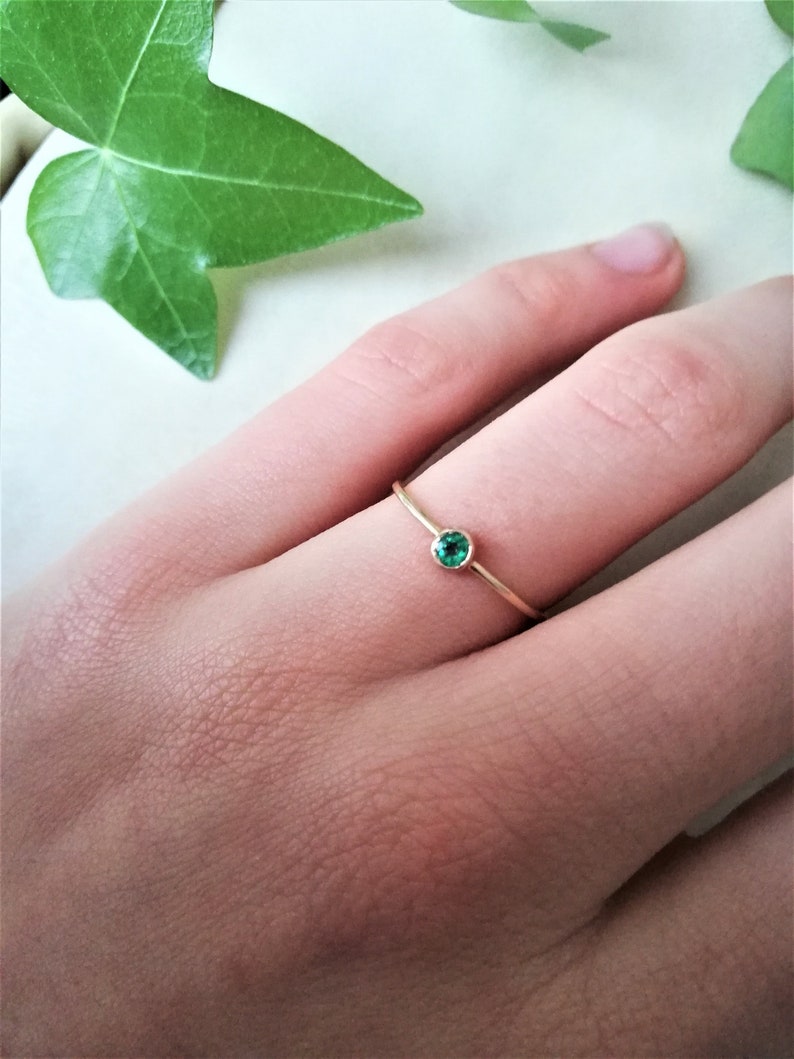 Dainty Emerald Ring Thin Gold Band Engagement Ring Small Emerald Engagement Ring-No Diamond Engagement Ring May Birthstone Jewelry image 4