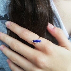 Lapis Lazuli Ring in 14k gold, Marquise Ring, Statement Ring, Handmade gold ring, Secret heart ring image 3