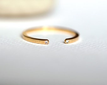 Open ring met diamant-open diamanten band geelgoud-stapelring Diamond-open kloofring voor haar-handgemaakte sieraden-Moederdagcadeau-ideeën
