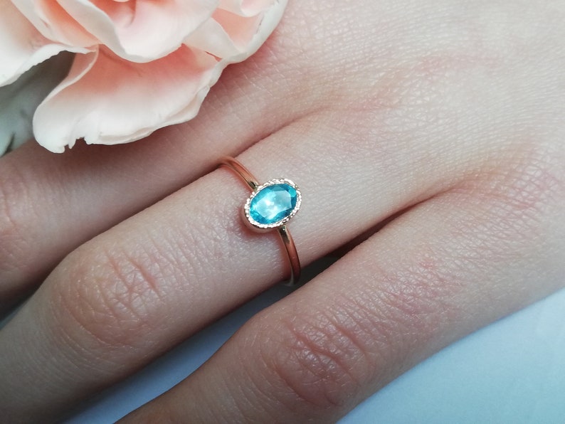 Oval Apatite ring Unique Engagement Ring Natural Apatite Ring Handmade Solitaire Ring Engagement Ring Solid 14k Rose gold Ring