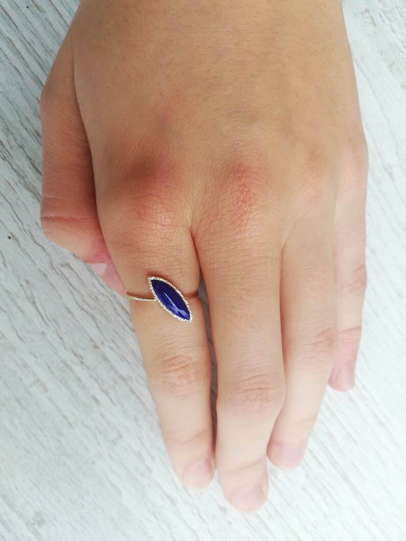 Lapis Lazuli Ring in 14k gold, Marquise Ring, Statement Ring, Handmade gold ring, Secret heart ring image 6