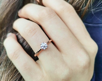 0.50 Ct Diamond Engagement Ring In 18k Rose Gold - 6  Prong Diamond Ring