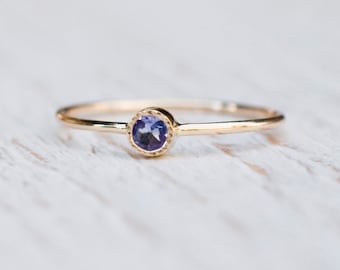 Tanzanite Ring, Solid 14k Gold Ring, Small Tanzanite Engagement Ring With Heart- Minimalistic Engagement Ring- December Birthstone Gift