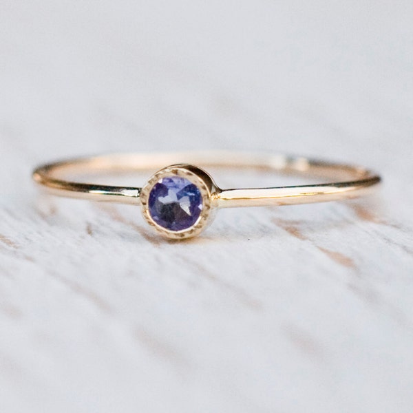 Tanzanite Ring, Solid 14k Gold Ring, Small Tanzanite Engagement Ring With Heart- Minimalistic Engagement Ring- December Birthstone Gift