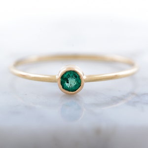 Dainty Emerald Ring Thin Gold Band Engagement Ring Small Emerald Engagement Ring-No Diamond Engagement Ring May Birthstone Jewelry image 8