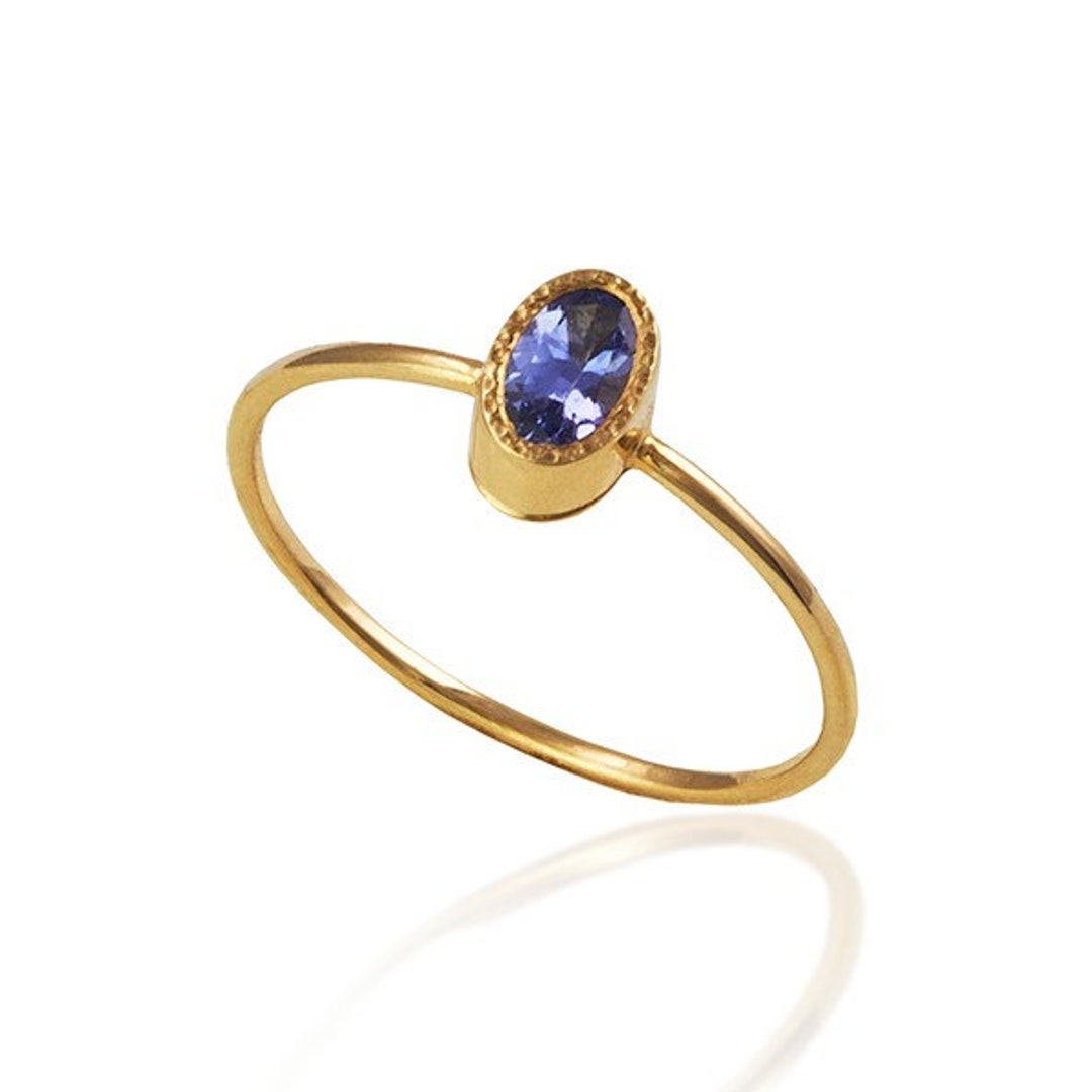 Oval Tanzanite Ring in 14k Yellow Gold Simple Engagement Ring With ...