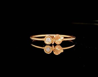 Blatt Diamant Verlobungsring / Naturinspirierter Ring mit Blattmotiv | Einzigartiger 14k Gold Zarter Ring für Sie