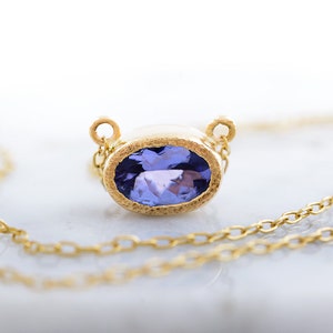 14K Gold Tanzanite Necklace, Natural Tanzanite Jewelry,  Solid 14K Yellow, White, Rose Gold Tanzanite Necklace Oval For Woman-Gift  For Her