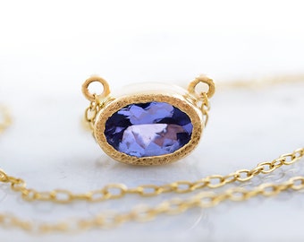 14K Gold Tanzanite Necklace, Natural Tanzanite Jewelry,  Solid 14K Yellow, White, Rose Gold Tanzanite Necklace Oval For Woman-Gift  For Her