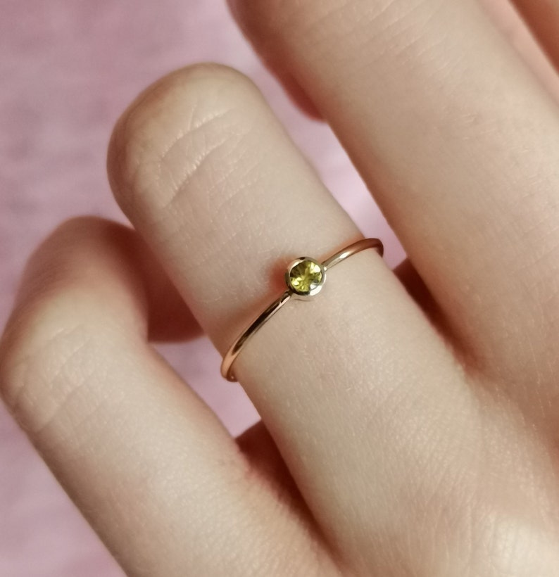 Żółty szafir, pierścionek złoty z szafirem w złocie 585, kamień urodzonych we wrześniu, delikatny pierścionek zaręczynowy zdjęcie 1