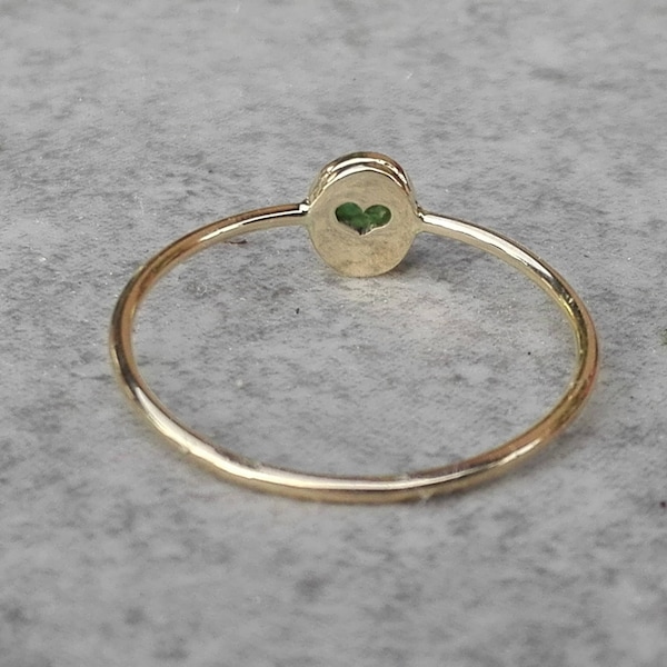 Yellow Gold Oval Emerald Ring With Hidden Heart Dainty Green image 1