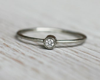 Dainty Diamond Engagement Ring, in Platinum 950- Platinum  Diamond Ring,  Solitairy Diamond Engagement Ring in Platinum - Handmade Ring
