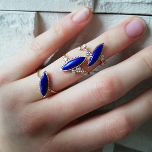 Lapis Lazuli Ring in 14k gold, Marquise Ring, Statement Ring, Handmade gold ring, Secret heart ring image 8