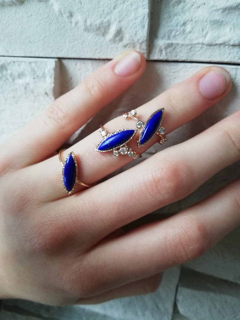 Lapis Lazuli Ring in 14k gold, Marquise Ring, Statement Ring, Handmade gold ring, Secret heart ring image 8