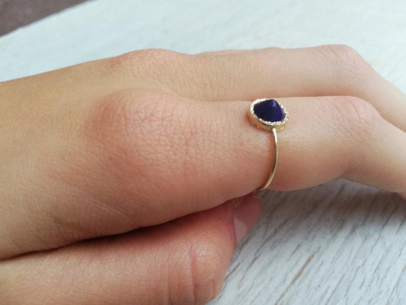 Lapis Lazuli Ring With A Spike, Statement Ring, Handmade and Unique Designer Ring, Solid 14k,18k Gold Jewelry Secret Heart Detail image 3