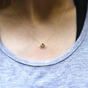 14k Gold Peridot Necklace For Women, Princess Cut, Square Stone, Green Necklace in Solid 14k Gold, Bridal Necklace, Handmade Jewelry image 2