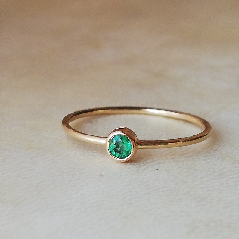 Dainty Emerald Ring Thin Gold Band Engagement Ring Small Emerald Engagement Ring-No Diamond Engagement Ring May Birthstone Jewelry image 6