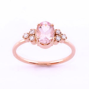 Morganite and Diamond Engagement Ring, Rose Gold Engagement Ring, Handmade Ring