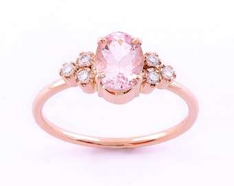 Morganite and Diamond Engagement Ring, Rose Gold Engagement Ring, Handmade Ring