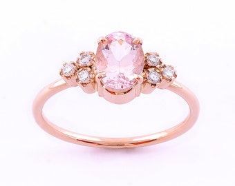 Morganite and Diamond Engagement Ring, Rose Gold Engagement Ring, Handmade Ring