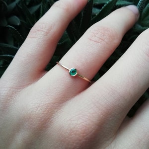 Dainty Emerald Ring Thin Gold Band Engagement Ring Small Emerald Engagement Ring-No Diamond Engagement Ring May Birthstone Jewelry image 5