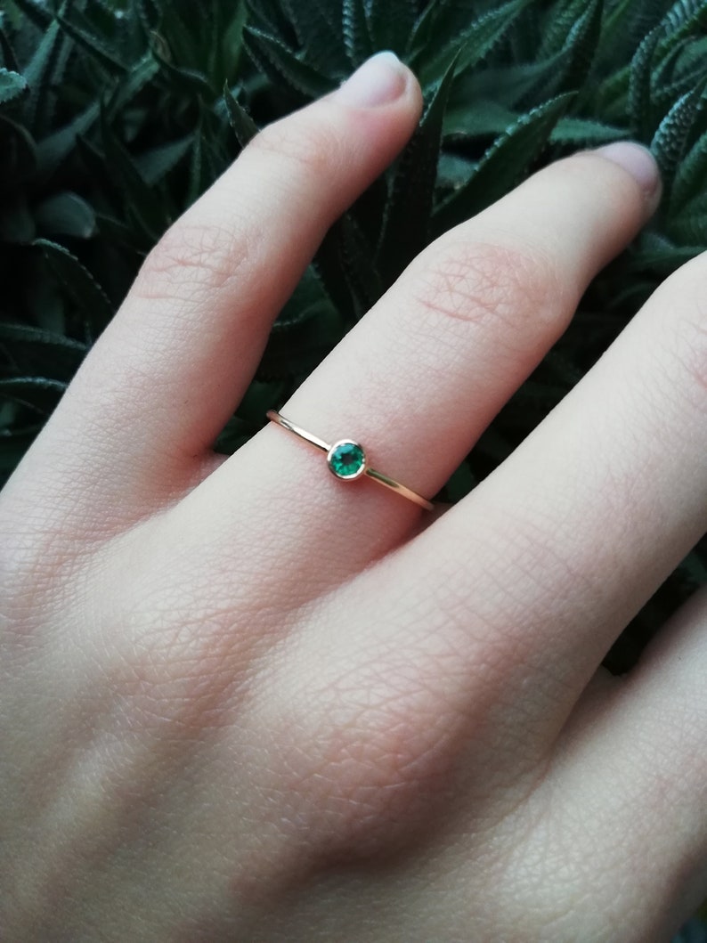 Dainty Emerald Ring Thin Gold Band Engagement Ring Small Emerald Engagement Ring-No Diamond Engagement Ring May Birthstone Jewelry image 5