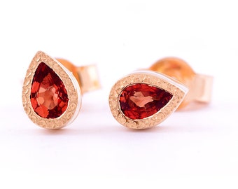 Pendientes de zafiro de oro de 14 k, tachuelas de oro de zafiro rojo