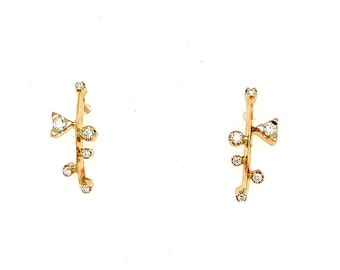 Boucles d'oreilles diamant uniques fabriquées à la main : murmures éblouissants en or 14 carats - Boucles d'oreilles en or massif 14 carats pour femme - Cadeau pour maman, petite amie, soeur