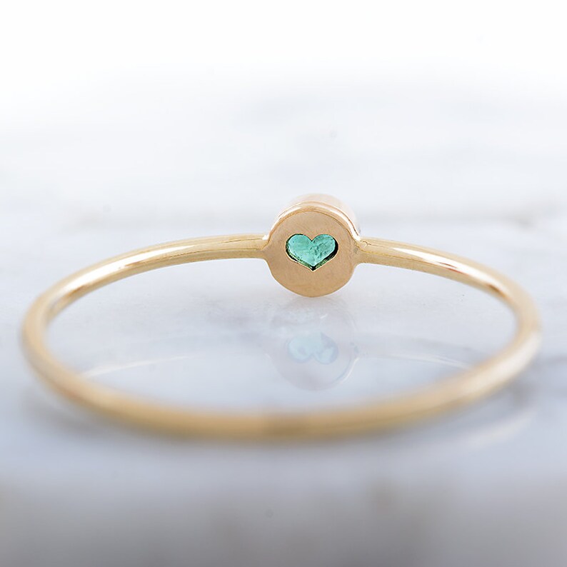 Dainty Emerald Ring Thin Gold Band Engagement Ring Small Emerald Engagement Ring-No Diamond Engagement Ring May Birthstone Jewelry image 9