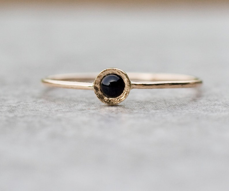 14k Gold Black Onyx Ring, February Birthstone Ring, Natural Stone Ring, Dainty Engagement Ring image 1