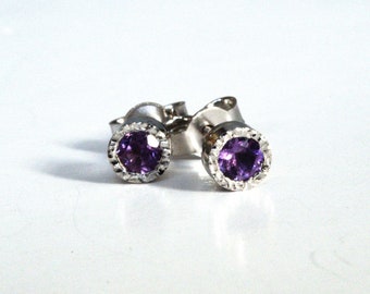 14k White Gold Stud Earrings With Genuine Amethyst Stones- 14k Solid Yellow Gold- February  Birthstone Jewelry- Small   Amethyst Earrings