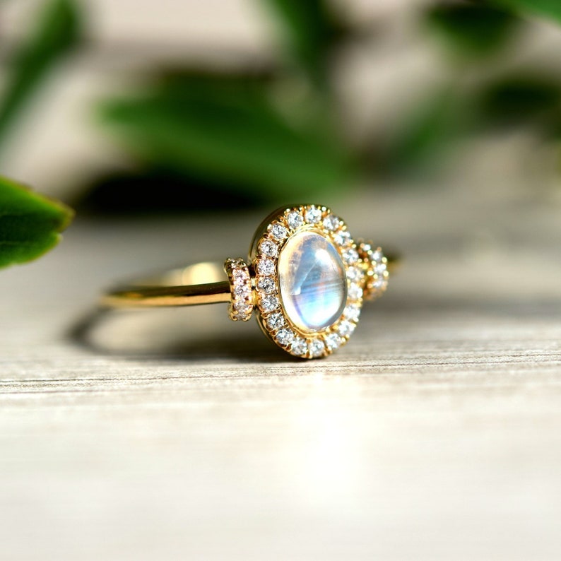 Oval Moonstone Engagement Ring Handcrafted 'Dream' Engagement Ring With Natural Moonstone and Diamonds I Moonstone Halo Engagement Ring image 9
