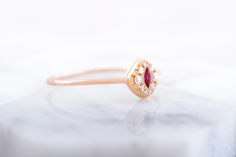 Halo Ruby And Diamond Engagement Ring-Marquise Cut Ruby And Diamond Ring Rose Gold Ruby Wedding Ring-Romantic Ring With Heart image 4