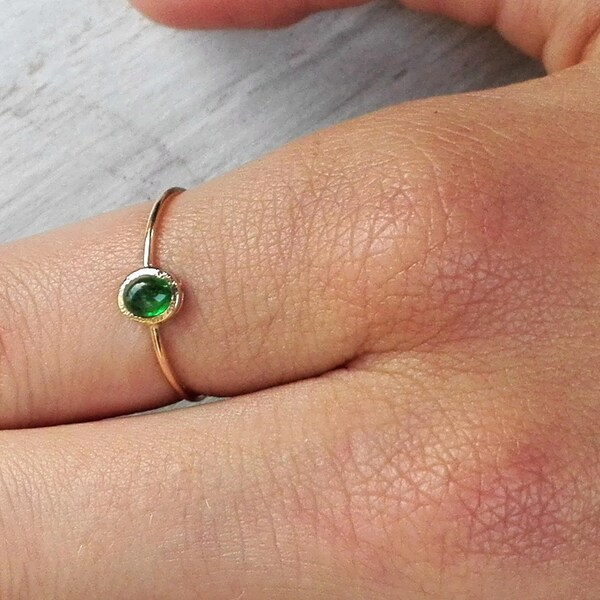 Yellow Gold Oval Emerald Ring With Hidden Heart Dainty Green image 3