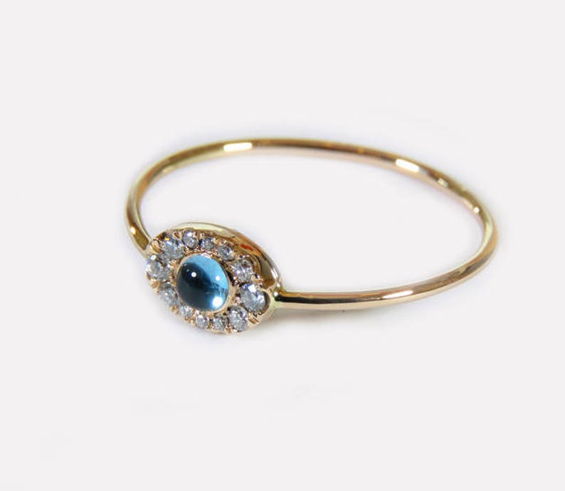 Anillo de compromiso de halo, anillo de diamantes y topacio azul, anillo de piedra preciosa azul, joyería de oro rosa, anillo de compromiso de topacio natural, anillo de oro hecho a mano imagen 2