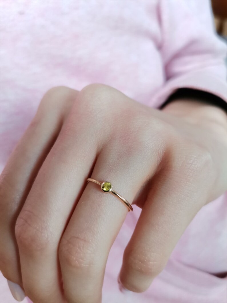 Yellow round sapphire ring handcrafted in solid 14k yellow gold, September birthstone, Christmas Gift for Woman, Minimalist Jewelry image 5