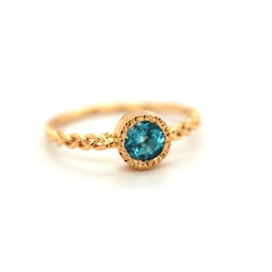 Round, Ocean Blue Apatite Ring With Braided Band- Romantic Ring For Woman With Heart Detail- Hammered Texture- Unique&  Handmade Jewelry