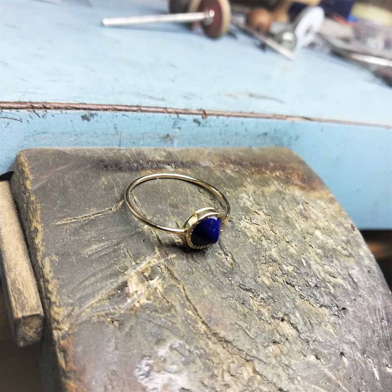 Lapis Lazuli Ring With A Spike, Statement Ring, Handmade and Unique Designer Ring, Solid 14k,18k Gold Jewelry Secret Heart Detail image 9