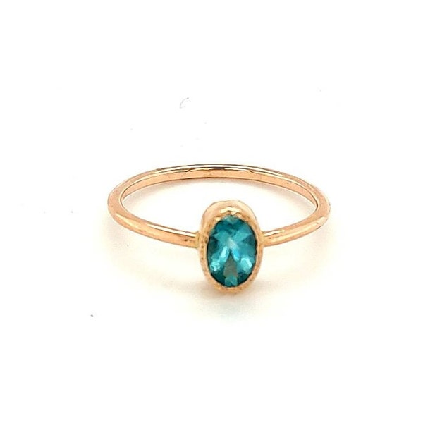 Apatita ovalada y el anillo de compromiso de diamantes - Rose joyas de oro, anillo de compromiso único, anillo de la piedra preciosa azul