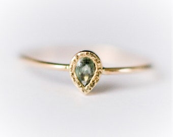 Zielony Szafir pierścionek złoty z szafirem, pierścionek zaręczynowy w złocie 585 w kształcie łezki, naturalny zielony szafir