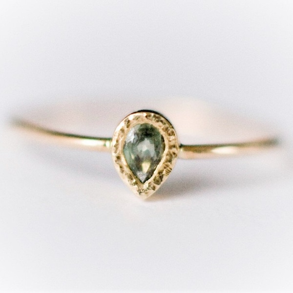 Zielony Szafir pierścionek złoty z szafirem, pierścionek zaręczynowy w złocie 585 w kształcie łezki, naturalny zielony szafir