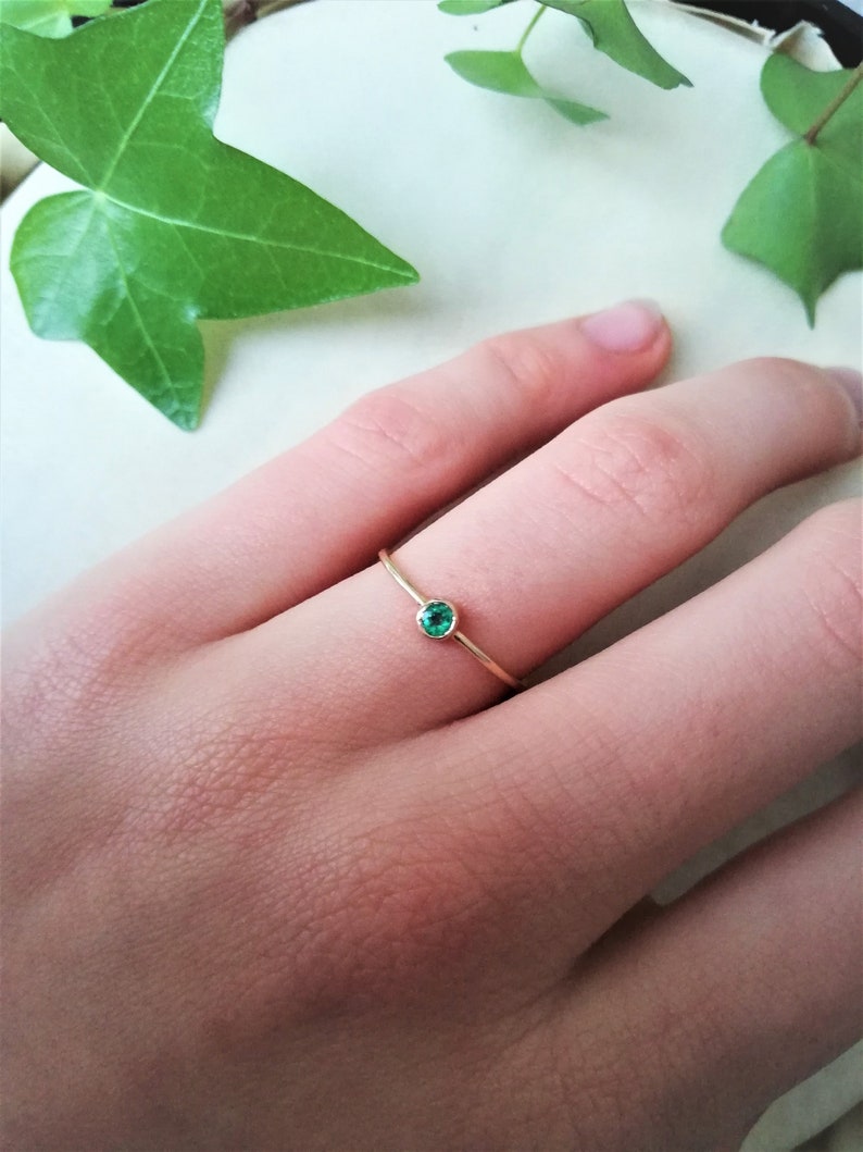 Dainty Emerald Ring Thin Gold Band Engagement Ring Small Emerald Engagement Ring-No Diamond Engagement Ring May Birthstone Jewelry image 7