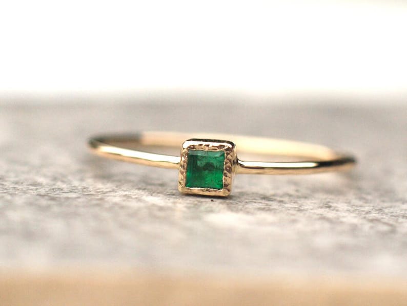 Natural Green Emerald Ring in Solid 14k Gold Square Emerald | Etsy