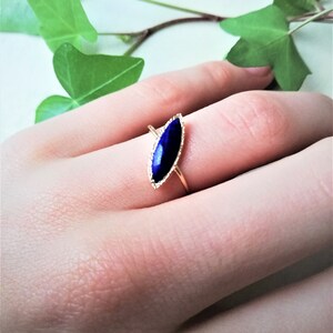 Lapis Lazuli Ring in 14k gold, Marquise Ring, Statement Ring, Handmade gold ring, Secret heart ring image 7