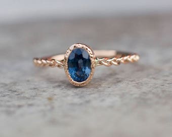 Blue Sapphire Engagement  Ring With Braided Band,  Oval Engagement Ring, 14k, 18k Gold, Romantic Ring For Woman, Anniversary Gift For Wife