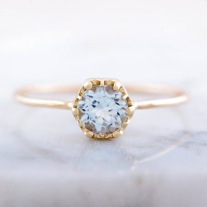 Dainty Aquamarine Engagement Ring-  Yellow Gold Aquamarine Ring For Woman-Prong Set- Extra Memorable Gift For Sister, Wife, Girlfriend