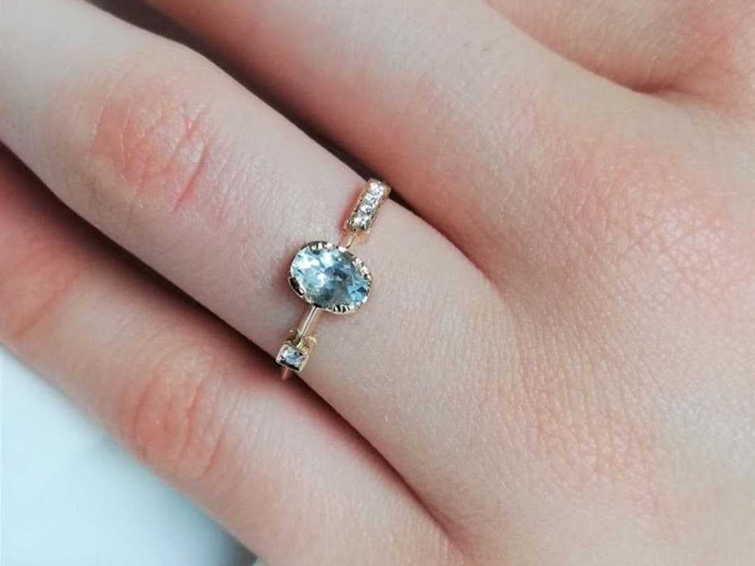 Buy Aquamarine and Diamond Engagement Ring-oval Blue Aquamarine Engagement  Ring-unique Engagement Ring With Heart- Fine Jewelry Online in India