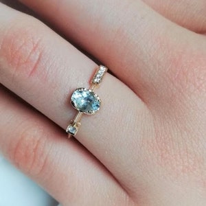 Aquamarine and Diamond Engagement Ring-Oval Blue Aquamarine Engagement Ring-Unique Engagement Ring With Heart- Fine Jewelry